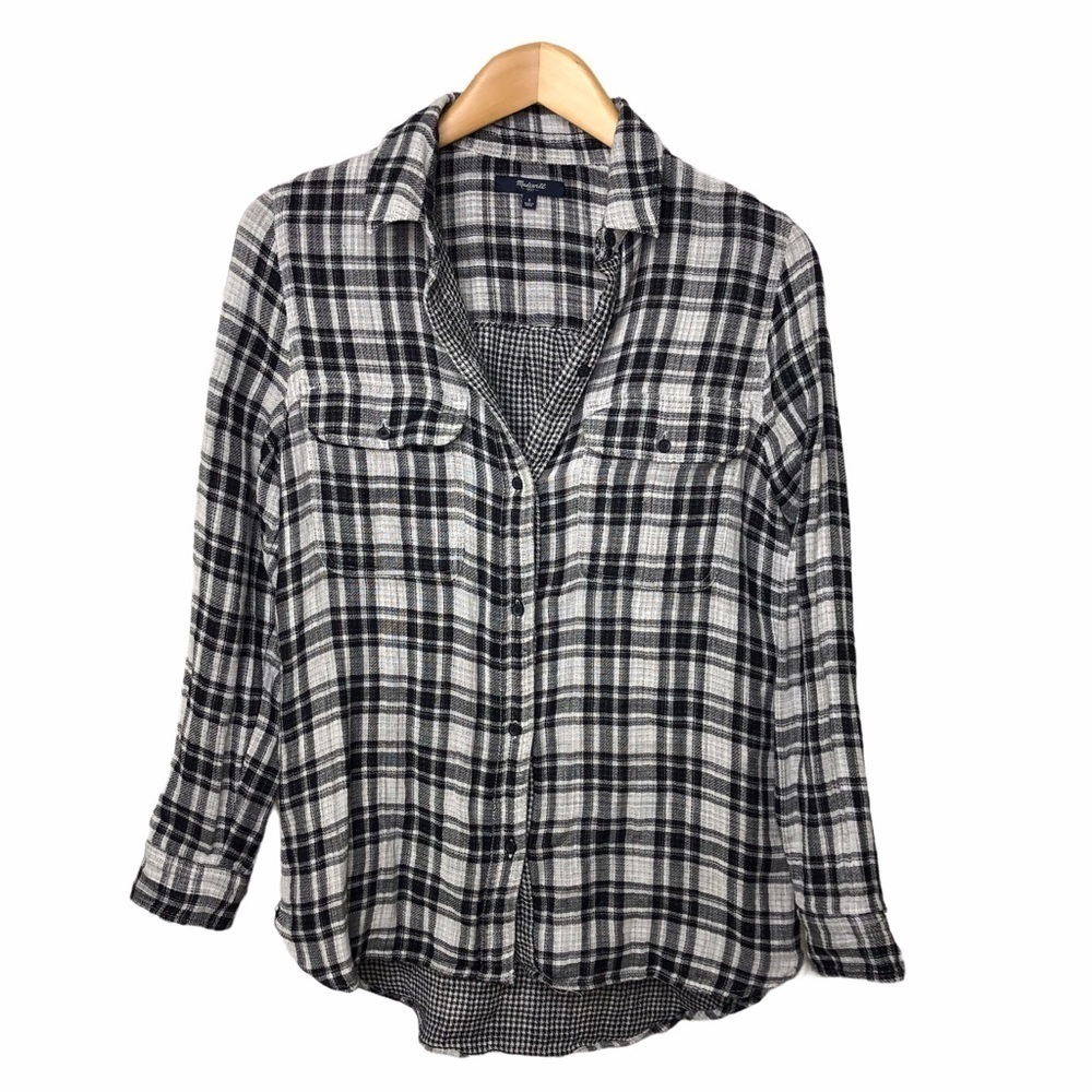 Madewell Ex-Boyfriend Shirt in Kemp Plaid Size Small White Black Style C9635 - Picture 2 of 9